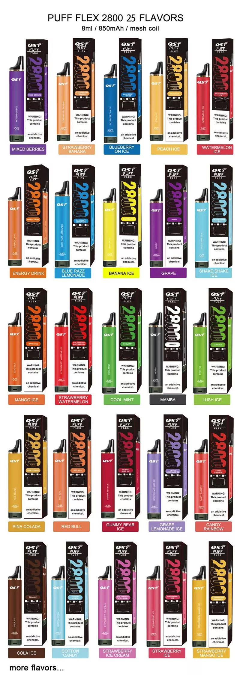 qst puff flex 28000 puffs flavor list