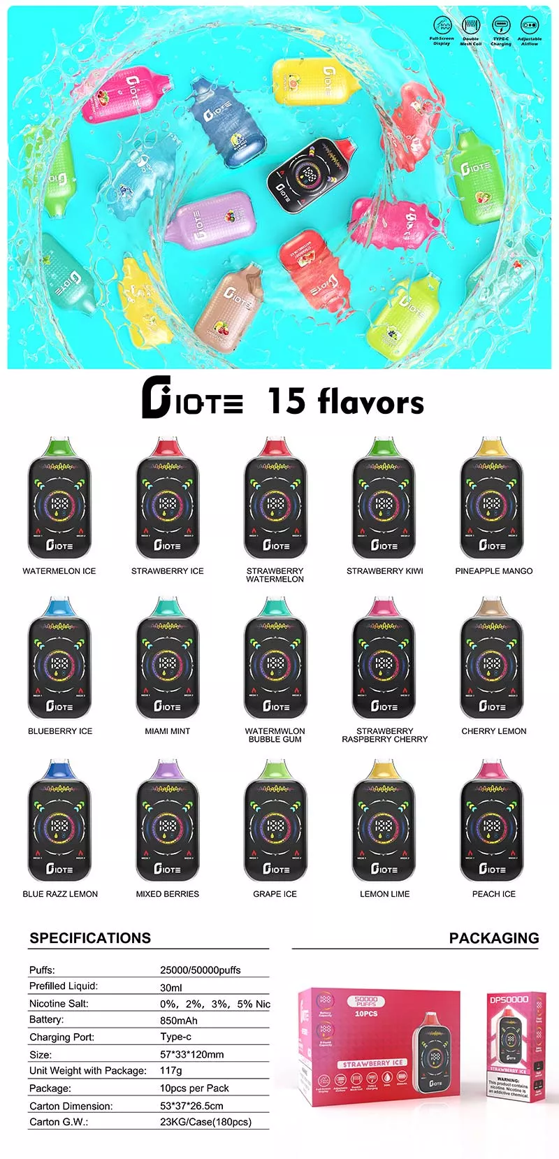 IQTE 50000 puffs disposable vape flavor list