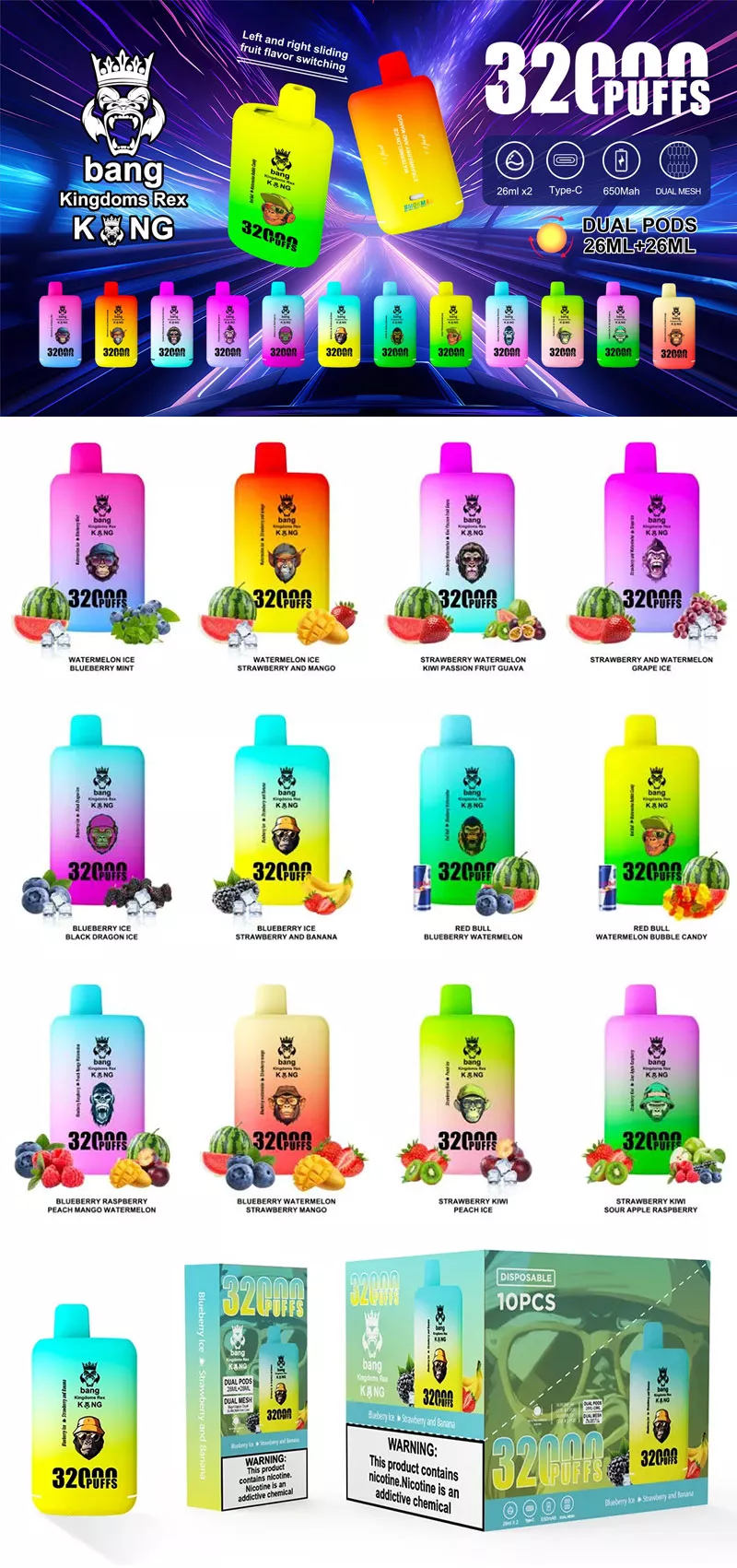 bang king 32000 puffs dual flavors list 